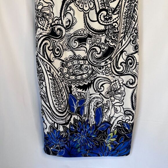 Dana Kay White & Blue Maximal Paisley Print Shift/Sheath Office Dress Size 8 - Picture 4 of 10